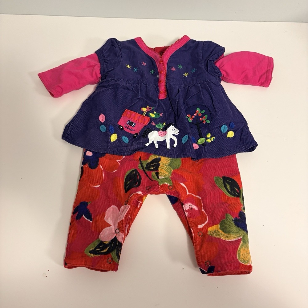 Catimini Romper Dress Baby Girl 1 Colorful Horse Made in France Fall